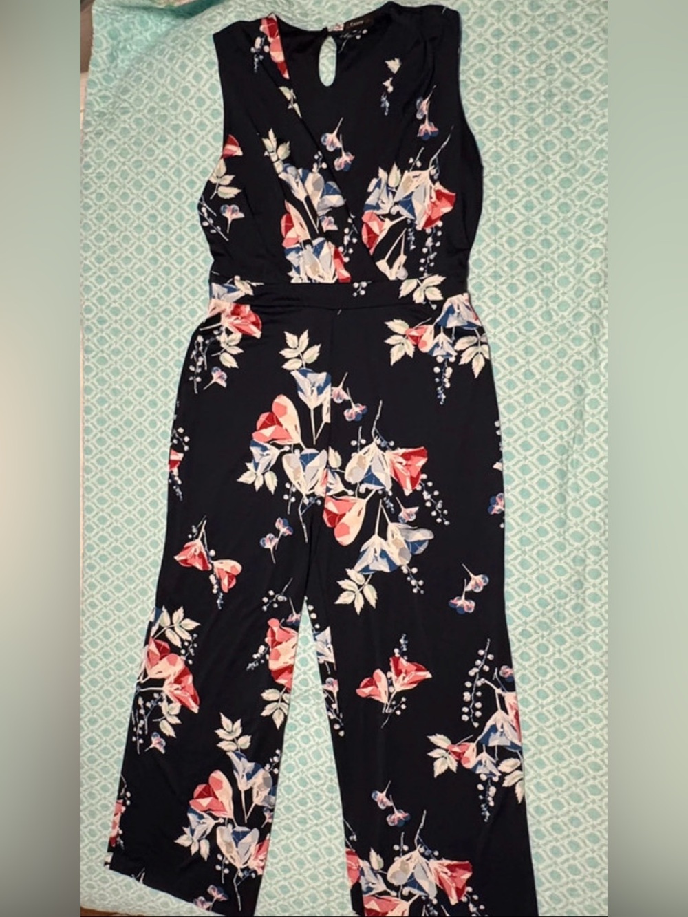 Navy Floral Sleeveless Jumpsuit